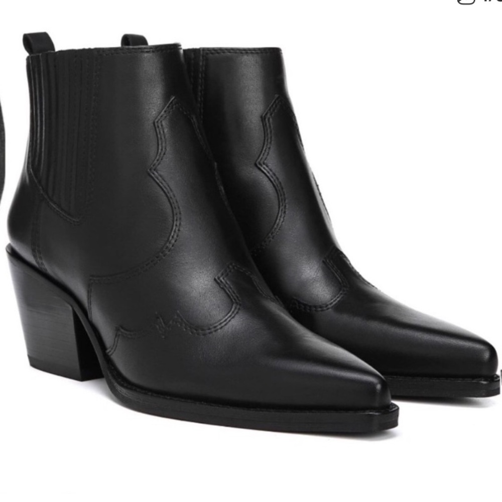 Sam Edelman Winona Boots Black Ankle Leather Cowboy Western, size 7.5